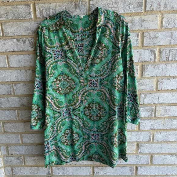 J. Crew Dresses & Skirts - J. Crew Green Printed 100% Cotton 3/4 Sleeve Midi Dress Women's Size S.